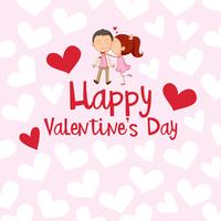 Valentine card template with girl kissing boy vector