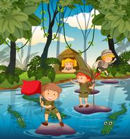 Camping kids in the nature vector