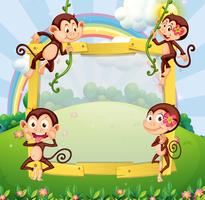 Border design with monkeys in the park vector