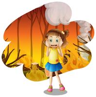 A young girl scare of wildfire vector