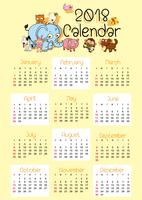 Plantilla de calendario para 2018 con animales lindos vector