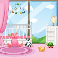 Bedroom scene with babycot and dolls vector