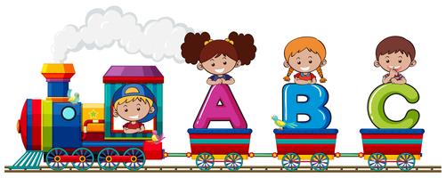 Niños en tren de alfabeto vector