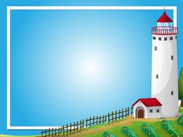 Frame template with lighthouse and farm vector