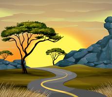 Road scene at sunset time vector