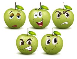 Manzanas verdes con diferentes emociones.