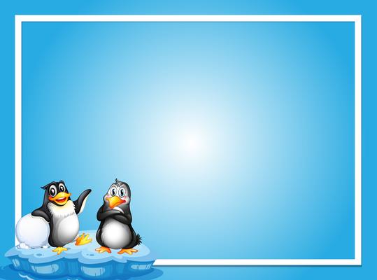 Border template with two penguins on ice