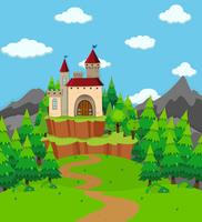 Escena con torre del castillo en el campo vector