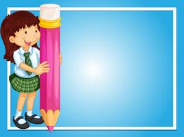 Border template with girl and pink pencil vector