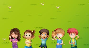 Background scene with kids on grass vector