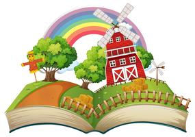 Book with farm scene at day time vector