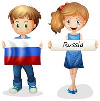 Chico y chica con bandera de rusia vector