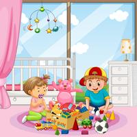 Brother and Sister Playing Toys vector