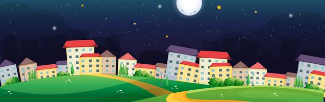 Village scene at night time vector