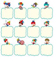 Border template with clowns in different actions vector