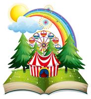 Libro con carpa de circo en el parque. vector