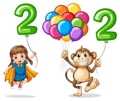 Girl and monkey with number two vector