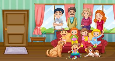 Family having fun in livingroom vector