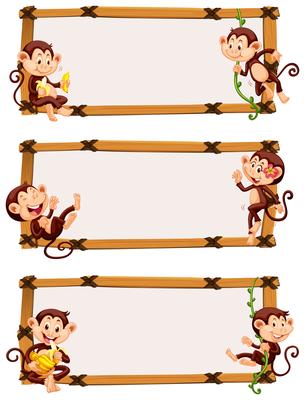 Three banner template with happy monkeys