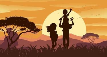 Silhouette scene with family in the park vector