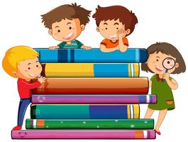 Children with the book vector