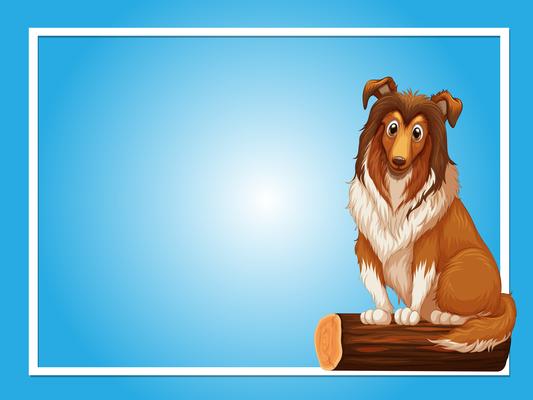 Blue background template with cute dog on log