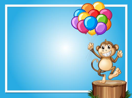 Border template with happy monkey and colorful balloons