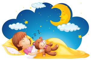 Little girl sleeping with teddybear vector