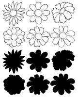 A set of doodle and silhouette flowers vector