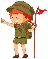 Girlscout in uniform holding flag vector