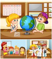 Children learning in classroom with teacher vector