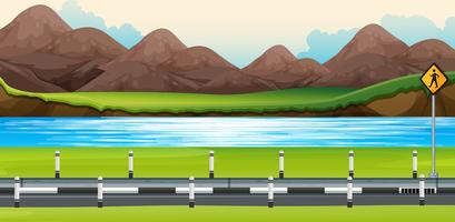 Background scene with river along the road vector