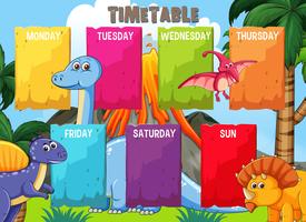 Horario con plantilla de dinosaurio colorido vector