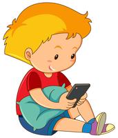 Un niño jugando celular vector