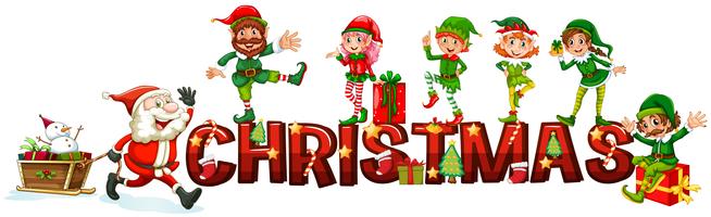 Christmas poster with Santa and elves