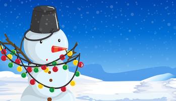 Snowman with christmas lights scene vector