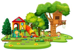 Playground scene with children playing vector