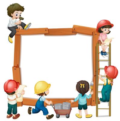 Cute boy and girl worker frame