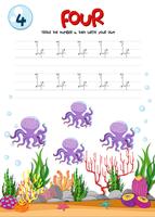 Number four tracing worksheets vector