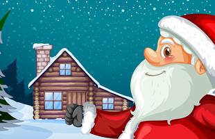 santa claus and winter hut background vector