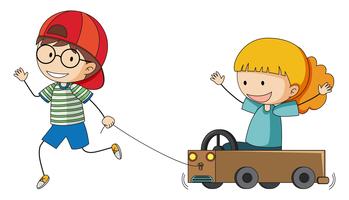 Boy and grilt playing cart vector