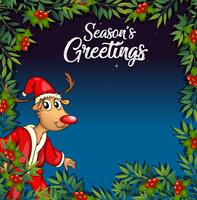 Plantilla de tarjeta de Navidad de la noche de santa de ciervos vector