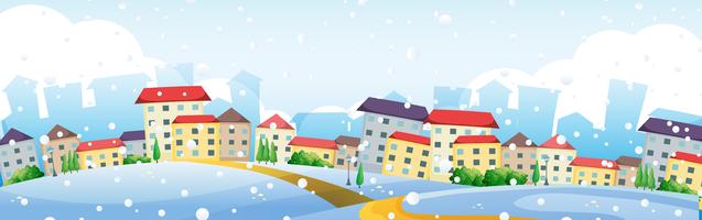 Scene with houses in village in winter vector