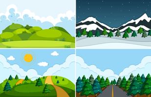 Conjunto de paisaje de naturaleza plana vector