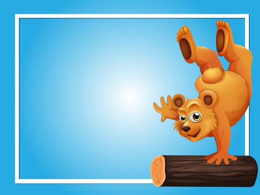 Blue background template with bear on log