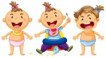 Tres bebés con gran sonrisa. vector