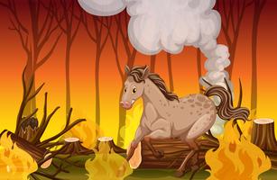 A Horse Running in the Wildfire Forest vector