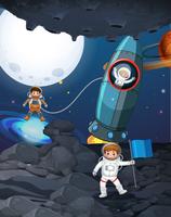 Tres astronautas en el espacio oscuro vector