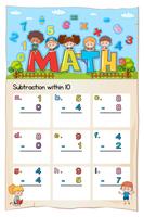 Math worksheet for subtraction within ten vector