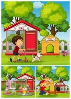 Boys and dogs in the park vector